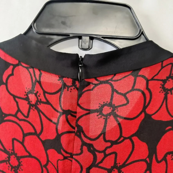 S.I.L.K Sleeveless Floral Dress 100% Silk Pleated Red & Black Sz L Chiffon - Picture 5 of 7